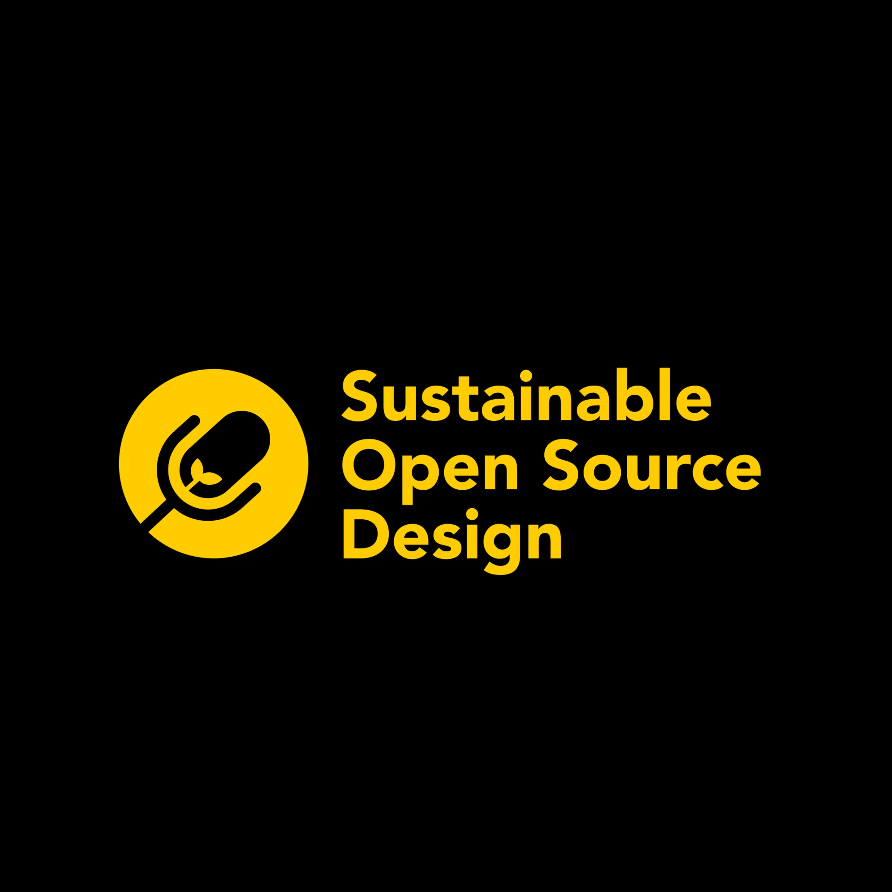 Podcast artwork reading Sustainable Open Source Design beside a yellow microphone mark with a sprouting leaf, on black